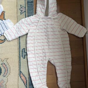 Nordstrom Quilted Hooded Baby One-Piece in Pink and White Stripes